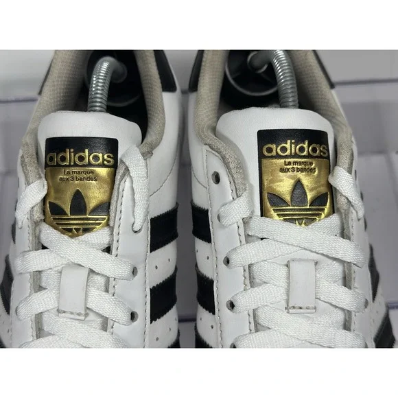 Men's Adidas Superstar Cloud White/Black Leather Sneakers Size 7 Pre-owned - Picture 3 of 8